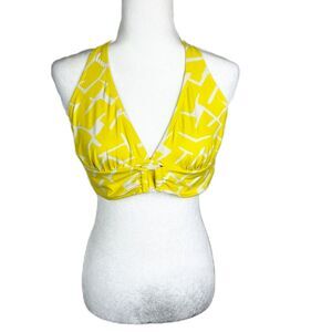 Jantzen Bikini Top Women 10 Yellow Buckle Front Halter Strap Swim Beach Tie Back